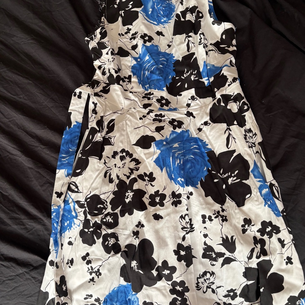 Black blue white floral dress